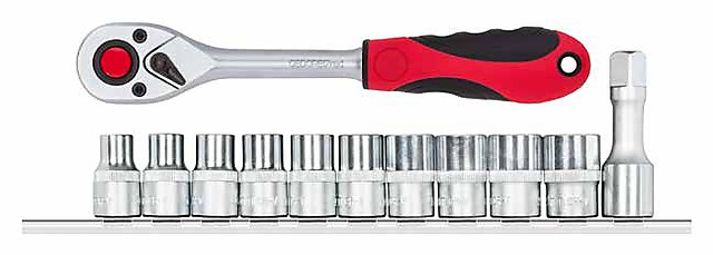 Gedore RED R69008012 Набор торцевых головок 1/2" Шестигранные, метрические размеры, на фиксирующей рейке, 10 предметов